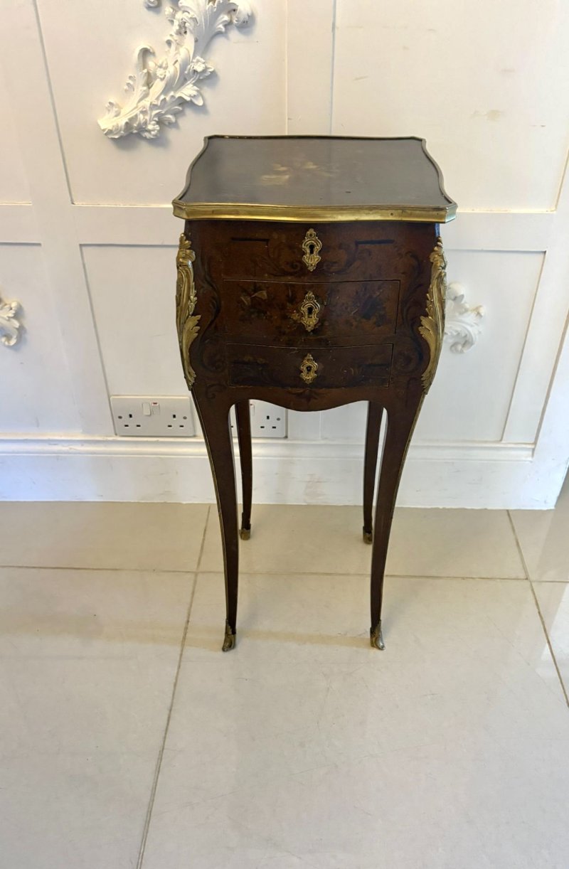2802  Antique Victorian Quality French Lacquer Ormolu Mounted Jewellery Cabinet/Lamp Table